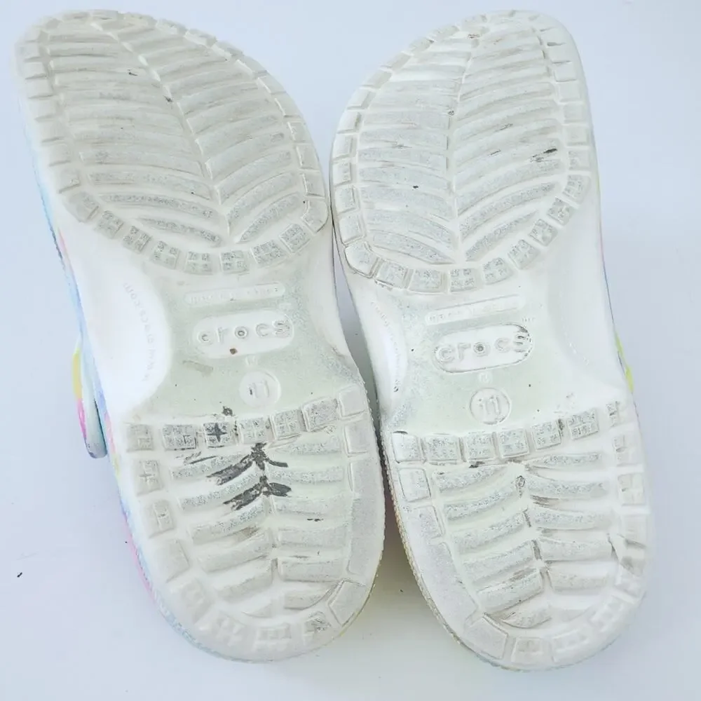 Crocs Tie Dye Clogs Men Size 11 Pastel, Pink Yellow Blue Shoes Slip On Comfort